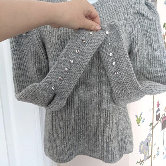 Etam cable knit sweater with puff sleeves grey XS @K - Picture 8 of 12